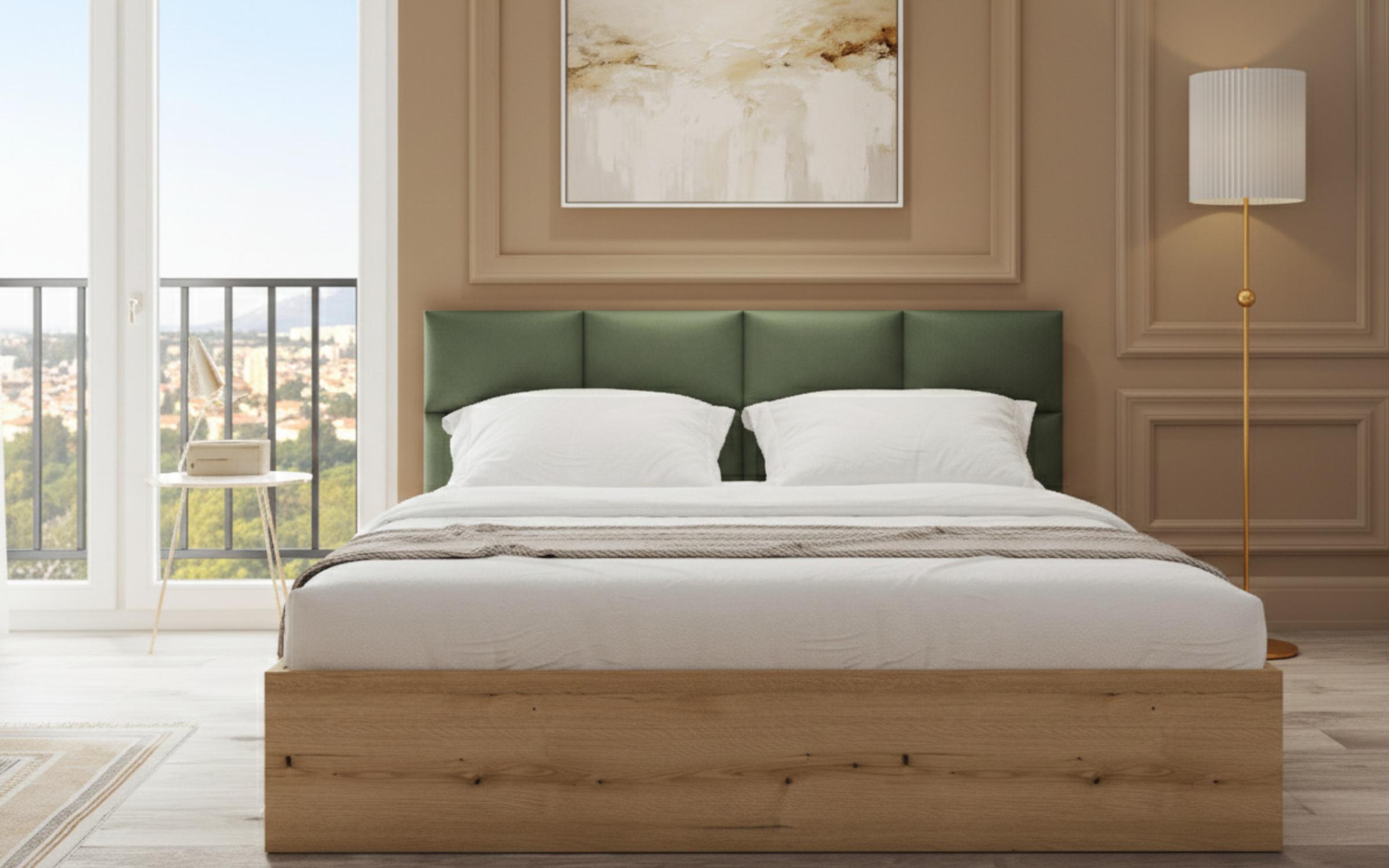 Upholstered double bed 160/200 Magdalena + bed slat DS + lifting mechanism, Evoke oak + green  3